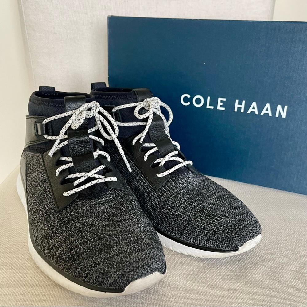 Men’s COLE HAAN Grand Motion Mid Cut Sneaker in Black and Optic White